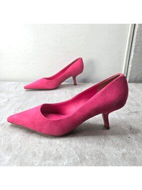 Sam Edelman Kitten Heel Pumps Size 7 Hot Pink Suede Pointed Formal Dressy Shoes